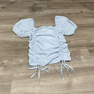 Light Blue Ruffle Blouse Top
